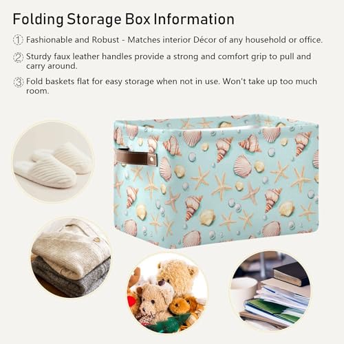 Image of Wamika Citrus Lily Flowers Storage Basket with Waterproof Liner and PU Handles Orange Turquoise Storage Bins Boxes 14.2 inch Collapsible Decorative Organizer Baskets for Bedroom Closet Office 2 Pack