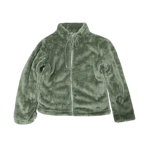 OCCOKO Cárdigan de Cuello con Cremallera de Felpa de otoño e Invierno para Mujer (Green, M)