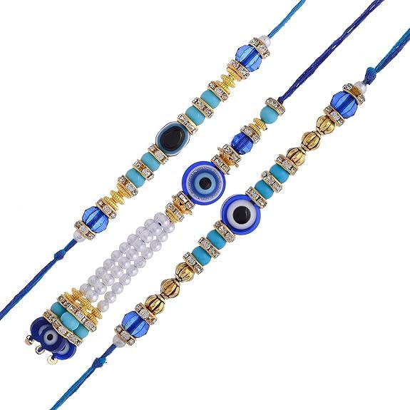 Image of Saudeep India Fridge Magnet with Rakhi Combo Gift Set of Evil Eye Lumba Couple Rakhi for Bhaiya Bhabhi & Brother | Travel Souvenir | Refrigerator Magnet