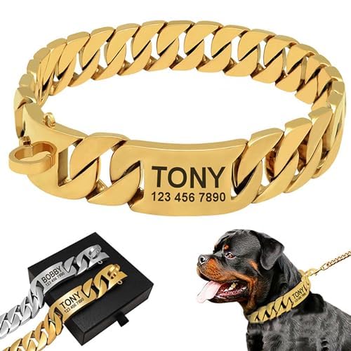 Collare a catena per cani in acciaio al titanio con chiusura di sicurezza, collare per cani da combattimento per cani di taglia grande, media e piccola taglia personalizzato anti-masticazione,