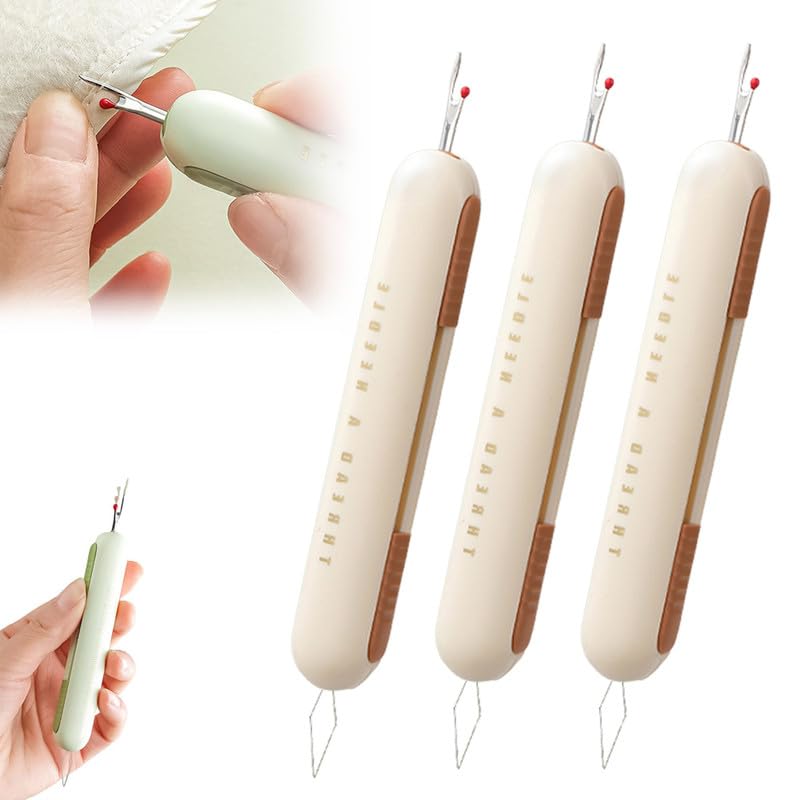 Image of 2 in 1 Needle Threader Seam Ripper, 2024 New Needle Threaders Seam Rippers for Sewing, Upgraded Threading and Seam Remover Seam Ripper Tool for Sewing Crafting Knitting Thread(Cream 3pcs)