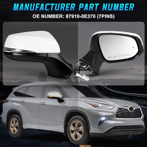 gt;Side Mirror 2020-2023 For Toyota Highlander LE XLE Pearl White Left
