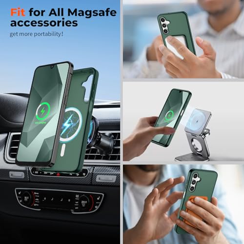 Image of SUPFINE Magnetic for Samsung Galaxy A16 5G Case with Screen Protector, (Built-in Magnets) (Military Grade Drop Protection) Slim Translucent Shockproof Phone Case,Forest Green
