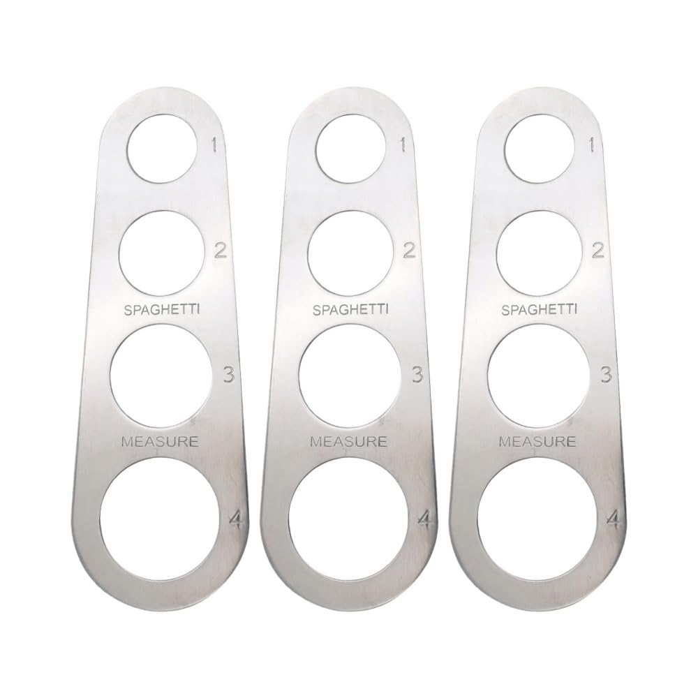 LATRAT 3 cucharas de espaguetis de acero inoxidable con 4 agujeros de medición, herramientas de cocina