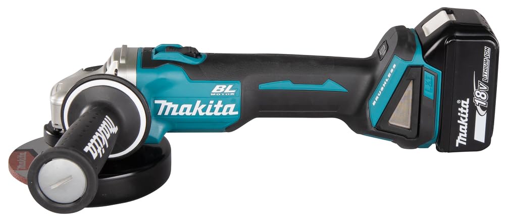 Makita Akku-Winkelschleifer 18 V / 4,0 Ah im MAKPAC inklusive 2 Akkus und Ladegerät, Blau, Silber, 9,5x160 mm, DGA504RMJ