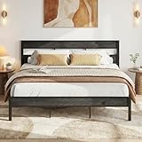 LIKIMIO California King Bed Frame with Headboard, Easy Assembly, Noise-Free, No Box Spring Needed, Heavy Strong Metal Support Frames, Charcoal Grey