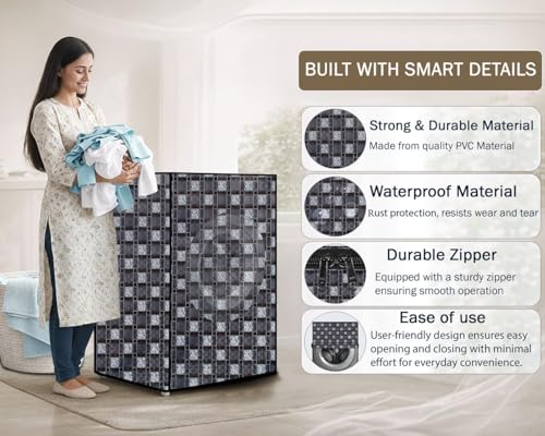 Image of Stylista Washing Machine Cover Compatible for Front Load Bosch WAK20166IN 6.5Kg Traditional Checkered Pattern Grey