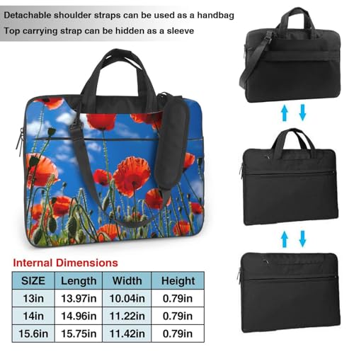 Bolsa para laptop Poppies on Blue Sky con correa ajustable de hombro 3