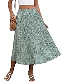 Zeagoo Womens Casual Midi Skirts Boho Elastic Waisted Swing Beach Maxi Skirts with Pockets Green L