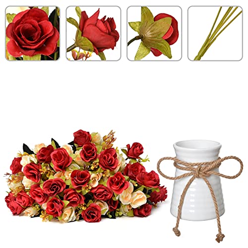 INXUGAO Artificial Flowers in Vase Faux Flower Arrangements for Table Decor Table Centerpieces for Dining Room Wedding Flowers Bouquets for Office Meeting Room Home Décor (Red) - Thumbnail 3
