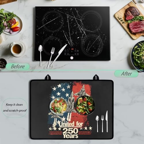 Image of Patriotic Electric Stove Insulation Pad Heat Dish Drying Mat for Kitchen 30x21 Inch Cooktop Stove Guard Protector Extra Large Mat 4th of July Decor, 250 Years Planet