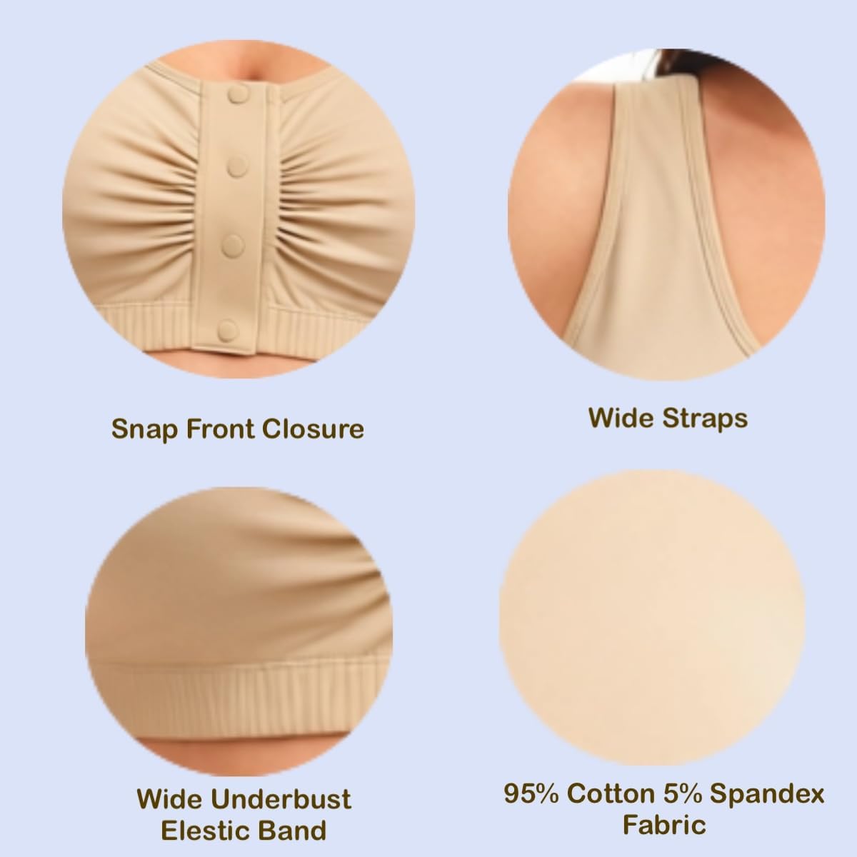 Cotton Snap Front Adaptive Bra for Elderly and Post Surgery Recovery Nude