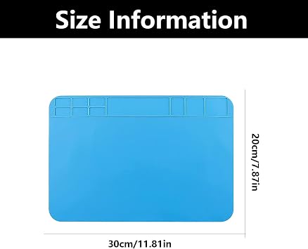 Soldering Mat, Silicone Work Mat, 500℃ Heat Resistant Insulation Mat, Solder Mat, for Phone Computer Watch Electronic Repairs, 30×20cm(Blue)