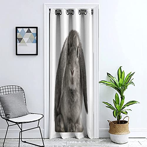 XISUNYA Doorway Curtain Panel Room Divider Solid Blackout Curtains, Rabbit Grommet Drapes Darkening Window Treatment, Lop Rabbit Droop Ears Sits Print Door Curtain, 1 Panel 39 x 78 inches