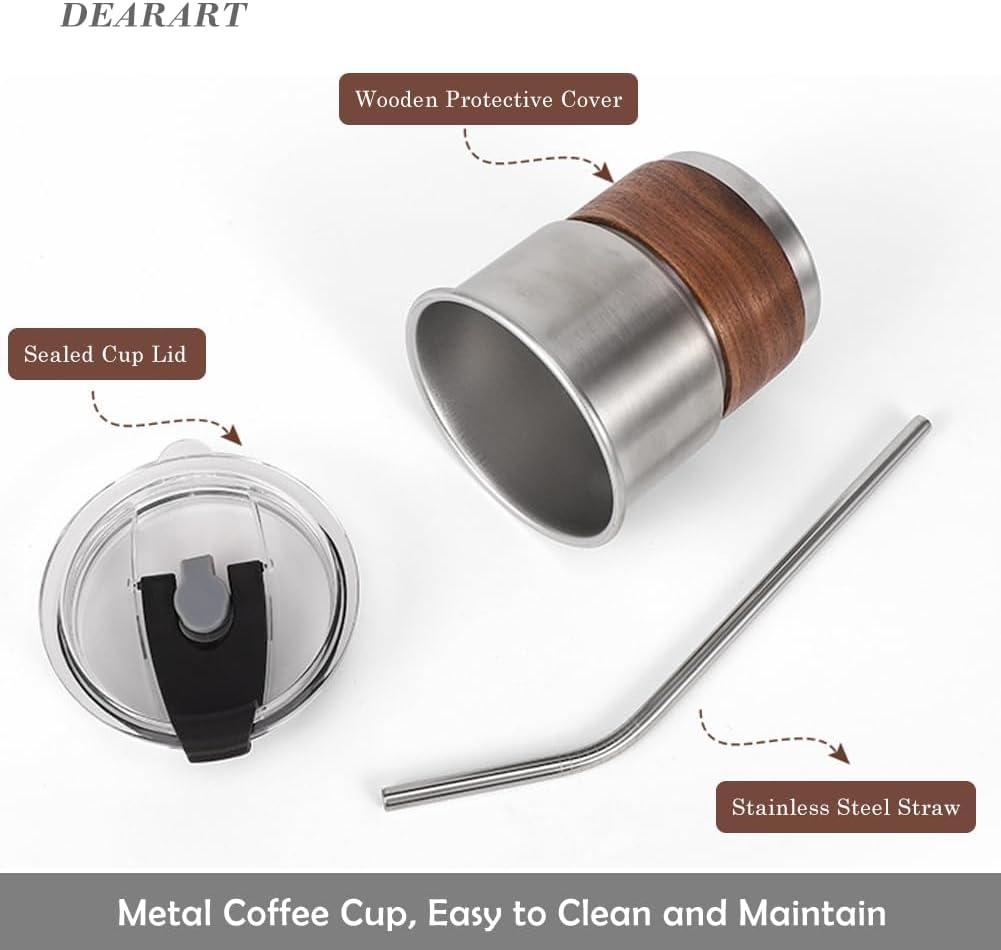 DEARART 10 oz Stay Hot Insulated Mug with Lid, Straw, Coffee Cup Tea and Drinks, Stainless Steel Tumbler BPA FREE for Travel Mugs Car Holder, White (300ml)