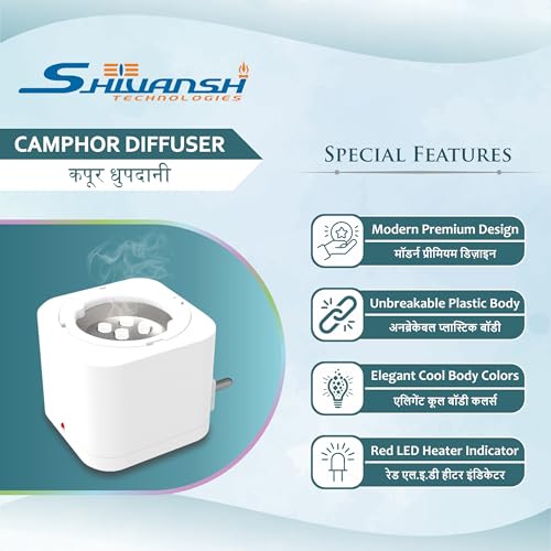 Image of Shivansh Technology Incense Holder Electric Kapoor Dani Camphor Diffuser Burner for Home | Karpuram Bakhoor Oud Aroma Oil & Dhoop Machine | Essential Oil Diffuser for Home (White) (Krishna Heritage)