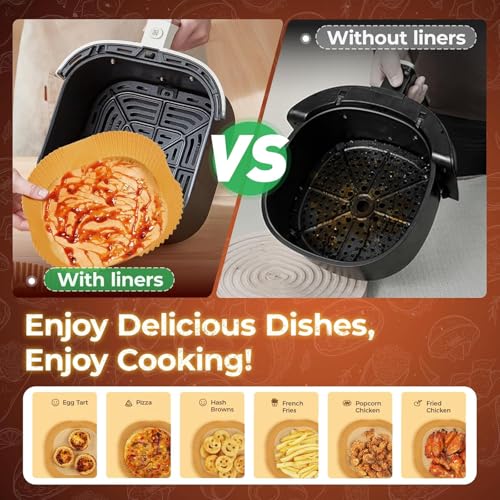 Image of Air Fryer Paper Sheets 100 PCS, Disposable Paper Liner for Microwave, Oil-Proof Air Fryer Parchment Paper for Roasting Baking, Cooking, Frying, Microwave and Frying Roasting (Sq 8 INCH, 100P)