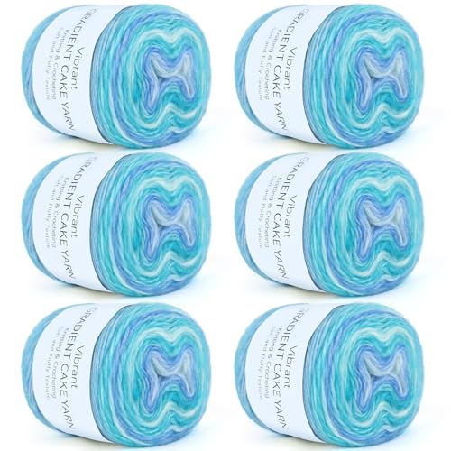 Image of Aeelike Gradient Yarn for Crocheting, 6 Skeins Cake Yarns Fairyland Yarn 100g (3.52 oz) 245m (267 Yards) # 3 Light Weight, Super Soft Ombre Yarns for Making Colorful Crafts, Blue Green Gradient