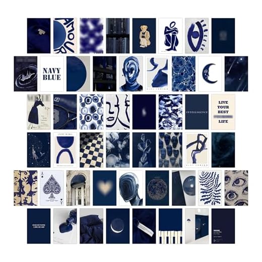 Navy Blue Wall Collage Kits, 50 Pcs 4x6 Inch Aesthetic Wall Art Prints and Posters, Navy Room Decor and Wall Decor for Teen Girls Bedroom, Trendy Blue Photo Kit
