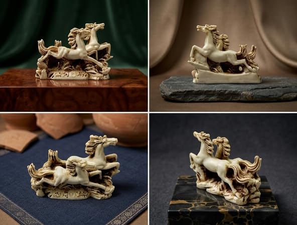 Image of INARA Creation Resin Two Running Victory Horses Statue (Size Small -13cm) (Brown)