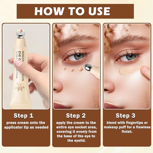 QIUFSSE Mineral Sunscreen Under Eye Cream for Dark Circles, Puffiness and Bags - Anti Aging, Corrector SPF 35, 3-in-1 5Pcs