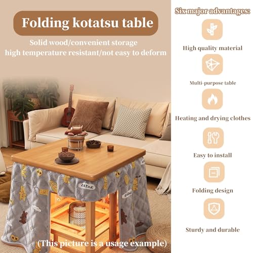 FORRTY Kotatsu table kotatsu futon set élégant pliant kotatsu bureau table basse table d'étude table basse table à manger table chauffante d'hiver épaisseur 1,18 pouces chauffage séchage vêtements nou – vue 7