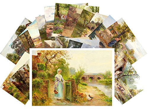 PIXILUV Vintage PostCards 24 pcs Rural Life Pastoral Country Landscapes