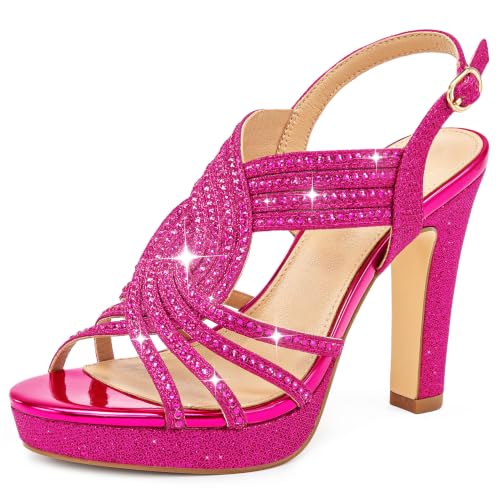 Image of Platform Heels for Women Sandals Dressy Sparkly Rhinestone Chunky