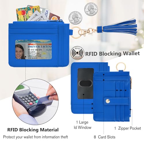 Image of KNGITRYI Small Wristlet Wallets for Women RFID Credit Card Holder Wallet Keychain Wristlet Wallet Credit Card Wallets for Women (Royal Blue)