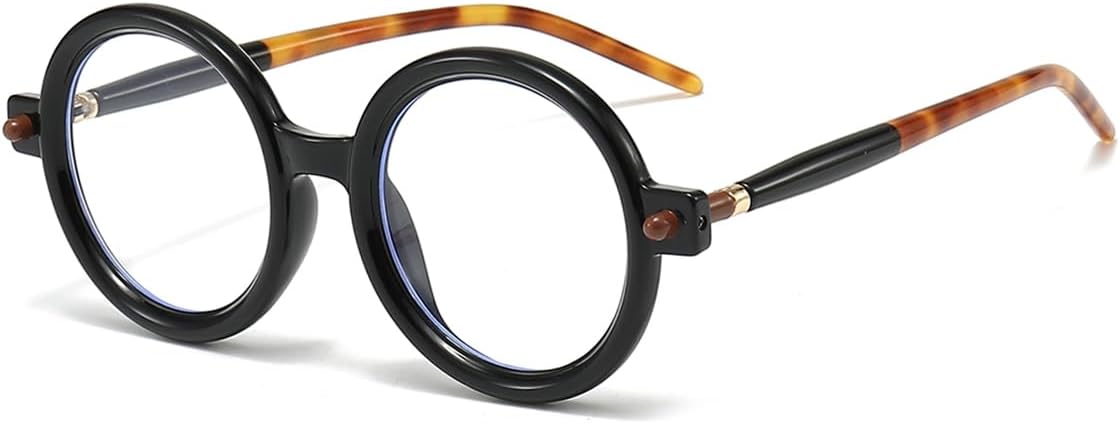 Gleyemor Retro Round Glasses for Men Women Vintage Circle Glasses Frames Costume Cosplay Eyeglasses Anti Blue Light Lens