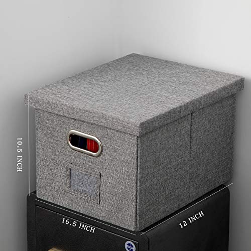 Hercugifts Linen File Boxes Organizer With Lids [1Pack] Letter/Legal Size Multi-Purpose Collapsible Hanging File Storage Organizer Storage Filing Boxes Gray #TOP1