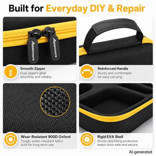 Image of Carrying Case Compatible with Fanttik T1 Max Soldering Iron Kit | EVA Shell with Oxford Exterior, Molded Tray, Mesh Pocket, Dual Zippers and Reinforced Handle for Work,Yellow Pocket,Case Only