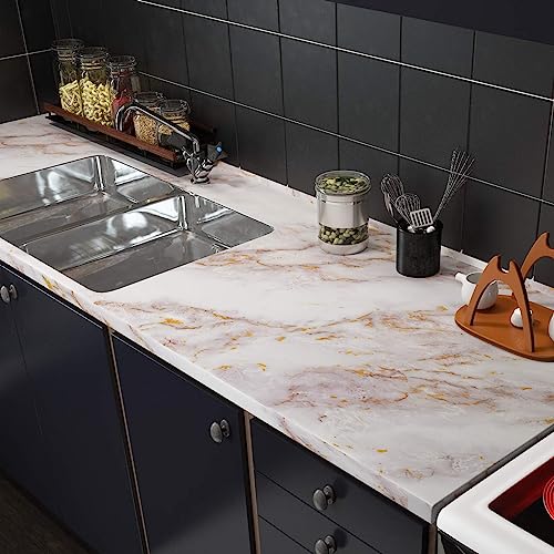 Image of NAREVAL White Gold Marble Wallpaper for Marble Wall Stickers for Home Kitchen Furniture Living Room Cabinets Self Adhesive Oil Proof Waterproof (White Gold K10 60 * 200 Cm) (Pack of 5)