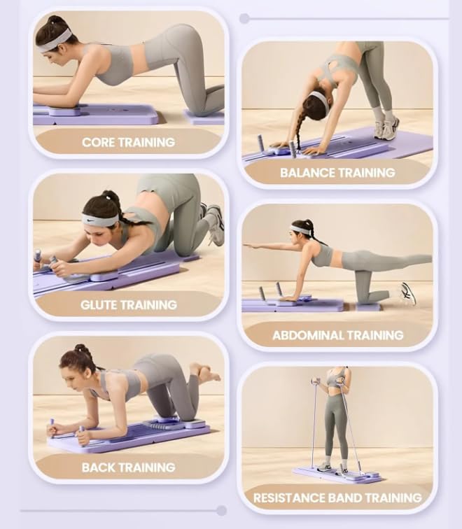 Pilates Reformer Set, Multifunktionaler Ganzkörper-Trainer mit automatischem Rückprall & LED-Zähler, Faltbarer Pilates Reformer Maschine Set für Kernkraft und Bauchmuskeltraining für Männer und Frauen