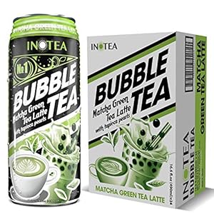 Bubble Tea Inotea Matcha Green Tea Latte Bubble Tea Ready to Drink in a can. Matcha Green Tea Latte with Boba 16.6 oz Can(Pack of 24) (Matcha Green Tea Latte)