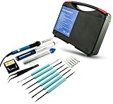 Bastex Soldering Kit with Temperature Adjust 110v 60 Watts Soldering Iron, 5 Soldering Iron Tips, and Cleaning Sponge, Anti-Static Tweezers. Desoldering Pump, Carrying Case