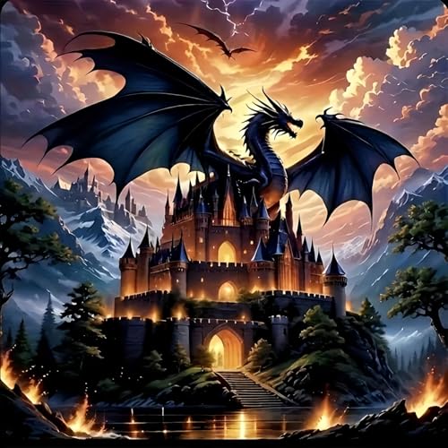Acelii 5D Diamond Art Kits for Adults Beginners Dragon CastleDIY Full Round Drill Diamond Painting Kits Paint by Diamonds Dots Gem Art Crystal EasyHome Wall Decor 13.78X13.78 Inch