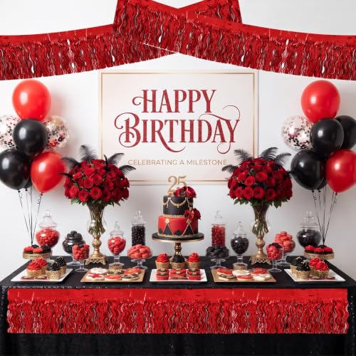 Image of BEISHIDA 3 Pack Red Wavy Foil Fringe Garland 30ft Tinsel Wall Decor