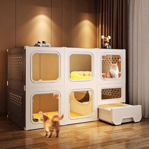 Cat Cage - Cat Villa - Home Indoor All-in-One Cat House with Litter Box - Clear Window - for Cats - Gray - Yellow(Black,105 * 45 * 70cm/41 * 18 * 28in)