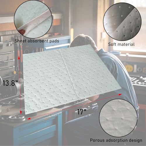 Image of 30PCS Oil Spill Absorbent Pads, 17 inchx13.8 inch | Only Absorbs Oil, Grease, Fast Cleanup For Leaks & Spills in Garage, Marine Bilge, Engine Bay, Workshops, Repels Water