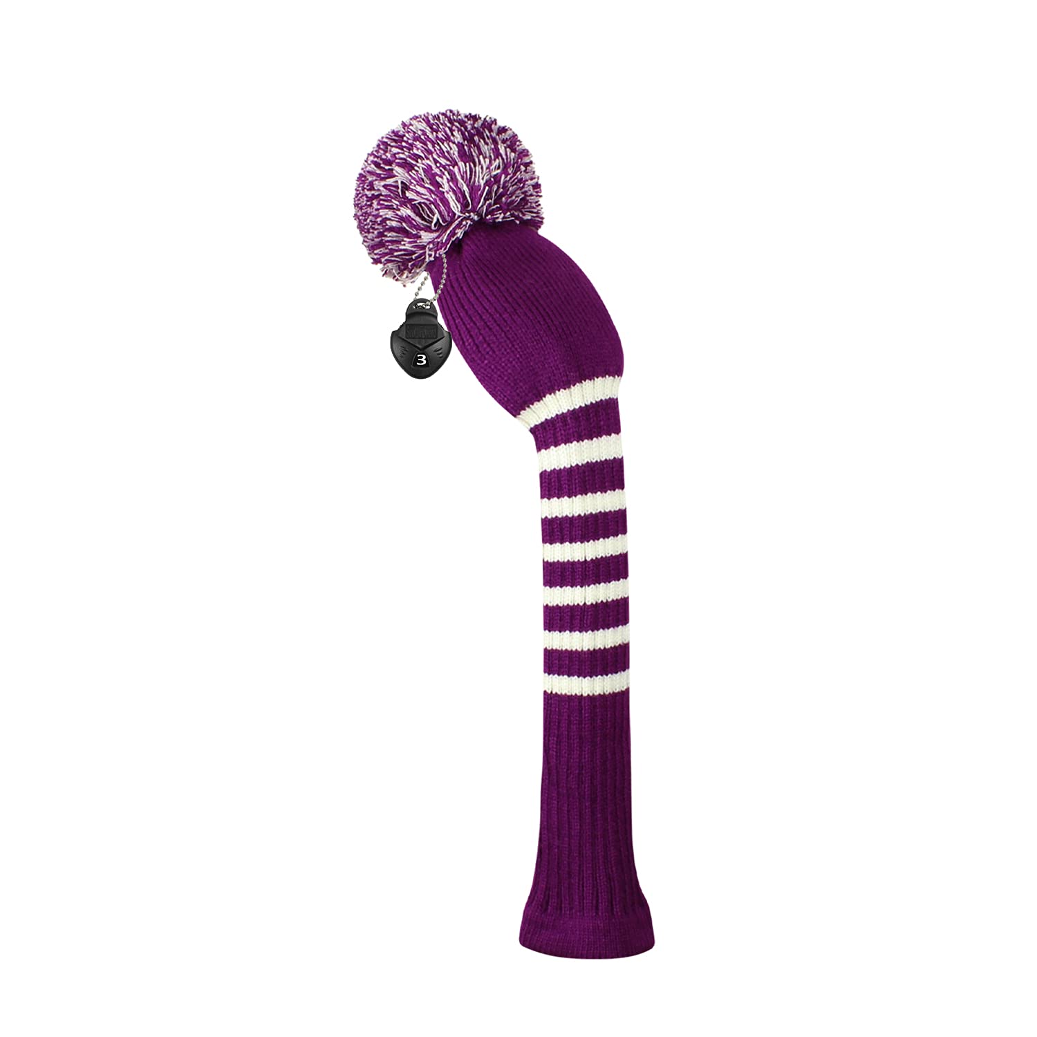 Scott Edward 1 Pcs Knit Golf Head Covers, for Fairway Wood Hybrid (UT), with Rotating Number Tags (Purple Stripes, Fairway) — image 1