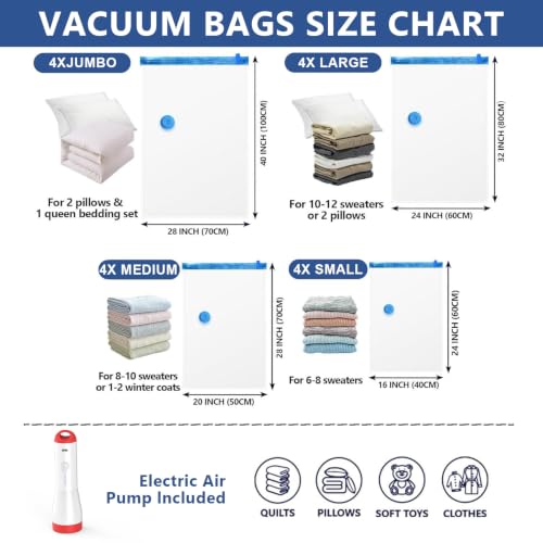 Image of Vacuum Seal Bags for Clothing with Rechargeable Electric Pump,16Pcs