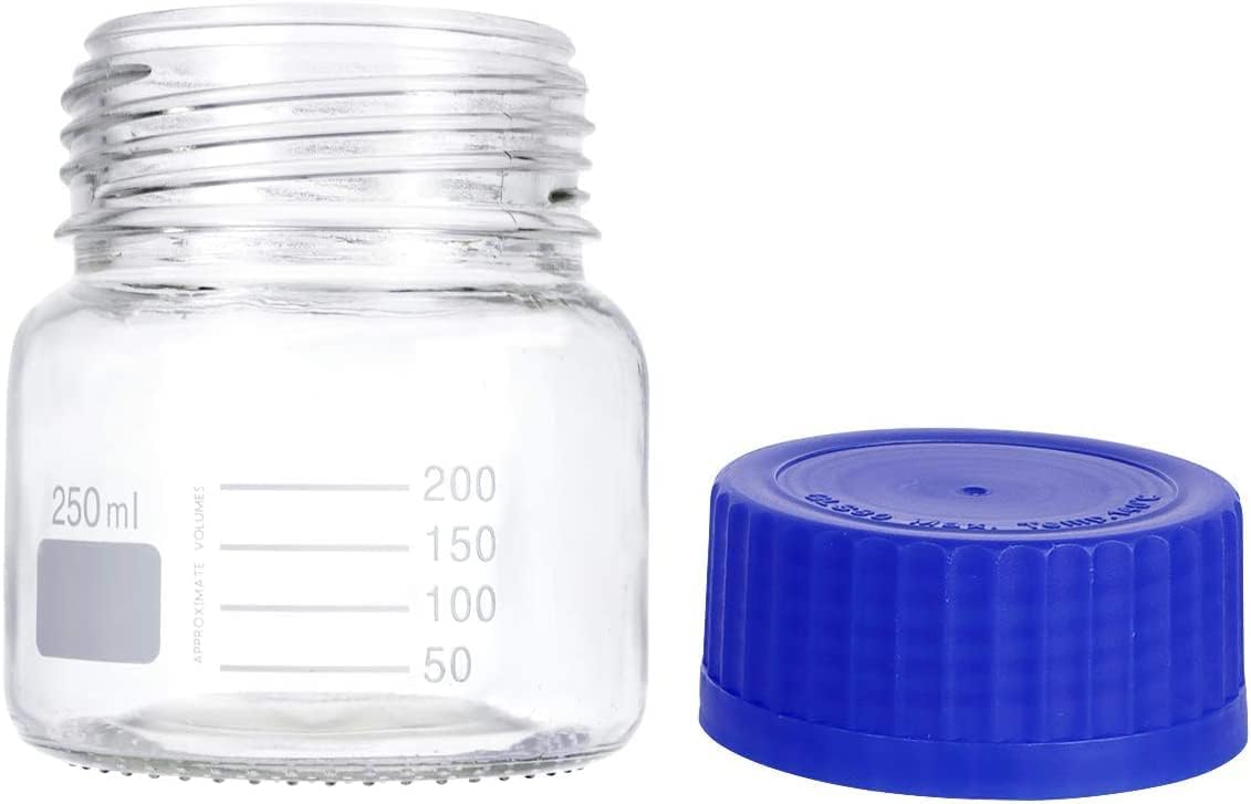 Lab Media Storage Reagent Wide Mouth Bottles Graduated GL80 Screw Cap Leakproof Multi-Purpose for Scientific | pack of 6 (Blue,250ml)