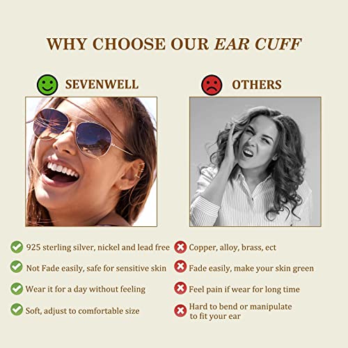 Sevenwell Women Ear Cuff Earring Non Pierced Ear Cartilage Clip On Wrap Hoop Boho Beach Simple Minimalist Delicate Handmade Hypoallergenic Adjustable Earrings Jewelry Gift #TOP1