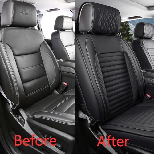 Image of JOJOBAY Chevy Silverado Seat Covers,GMC Sierra Seat Covers,Custom Fit 2007-2026 1500 2500HD 3500HD Crew Double Extended Regular Cab,LT LZT RST Trail Boss(Front Pair,Black)