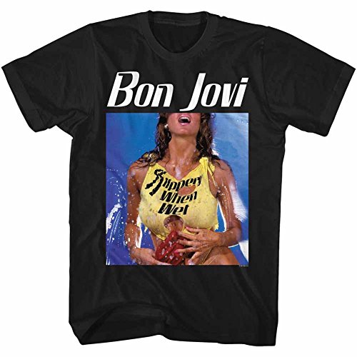 Amazon.com: Bon Jovi T-Shirt Slippery When Wet Album Black Tee