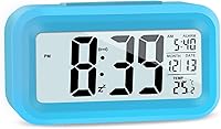 Hooporia Digital Alarm Clock Blue - Battery LCD Snooze 12/24H Temp Display for Bedroom Desk Travel Heavy Sleepers
