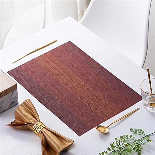 Image of Placemats, Washable PVC Table Mats, Woven Vinyl Placemat for Dining Table Place Mats Set (6 placemats and 1 Table Runner, Wine Red)
