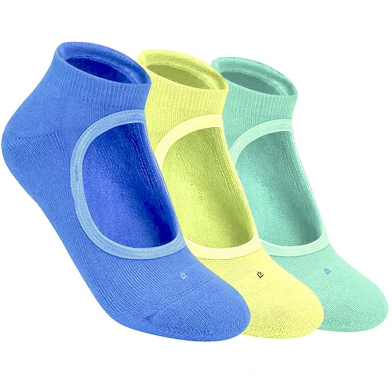 Anti Bacterial & Anti-Skid Yoga Regular Socks For Women | Made With Bamboo For Yoga, Exercise, Workout, Dance | Blue, Tourqish Blue & Neon | Pack of 3-image-36