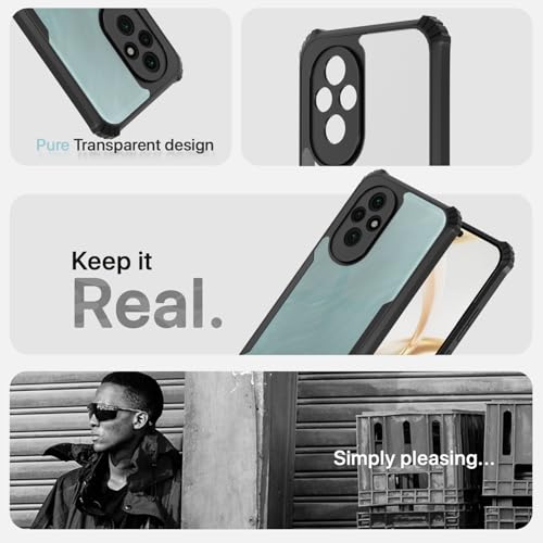 Image of Pikkme Crystal Clear Transparent Back Cover | Ultra Hyrbid | Full Camera Protection | Raised Edge | Bumper Case for Honor 200 5G (Black)